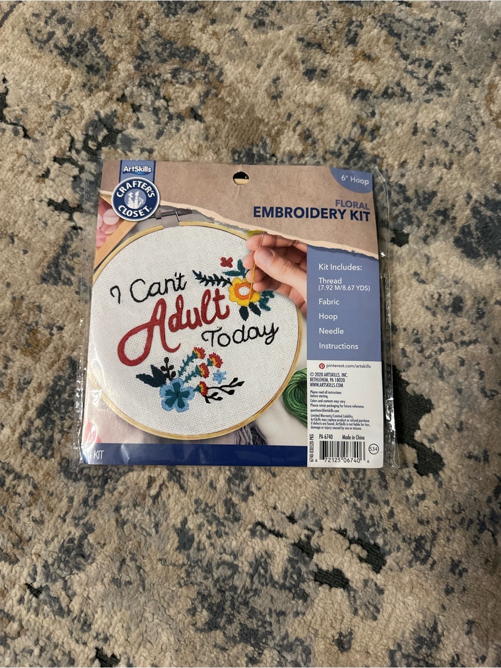 Crafters Closet Floral Embroidery Kit - "I Can't Adult Today"
